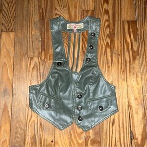 Green Faux Leather Buttoned Vest